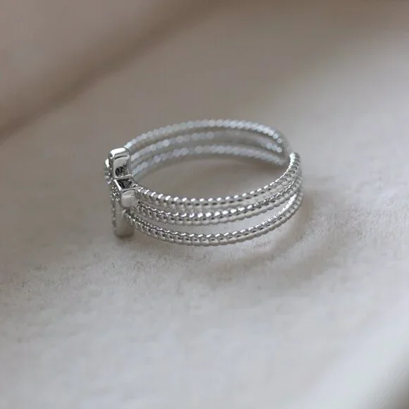 Cross with CZ Charm Cuff Ring Adjustable Stainless Steel - Picture 2 of 3